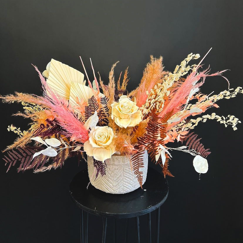 Dried floral arrangement by The Floral Eclectic.