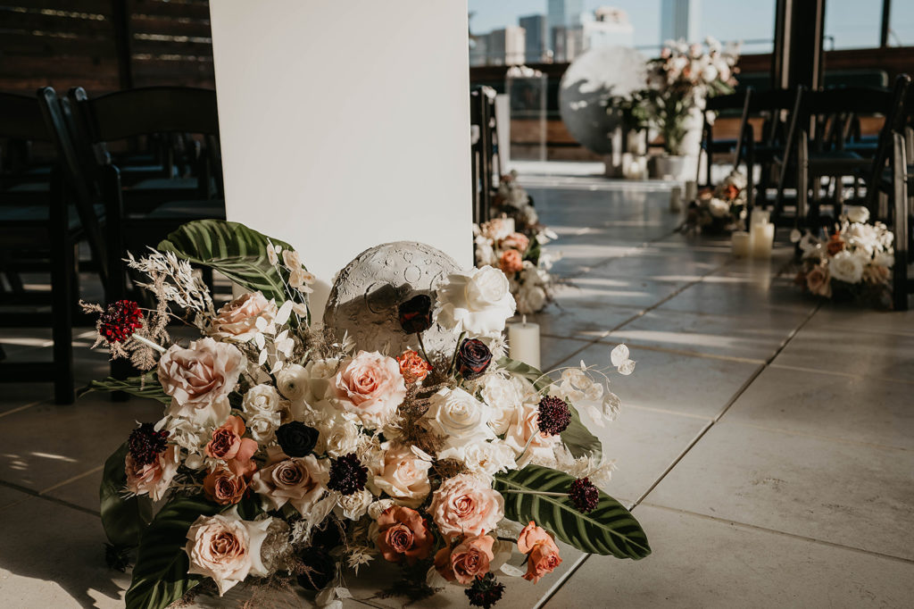 Wedding arrangement designed by The Floral Eclectic, with photo taken by Moth + Moonlite.